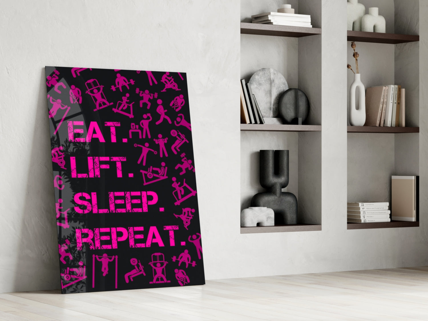 Eat, Lift, Sleep Glass Wall Art.