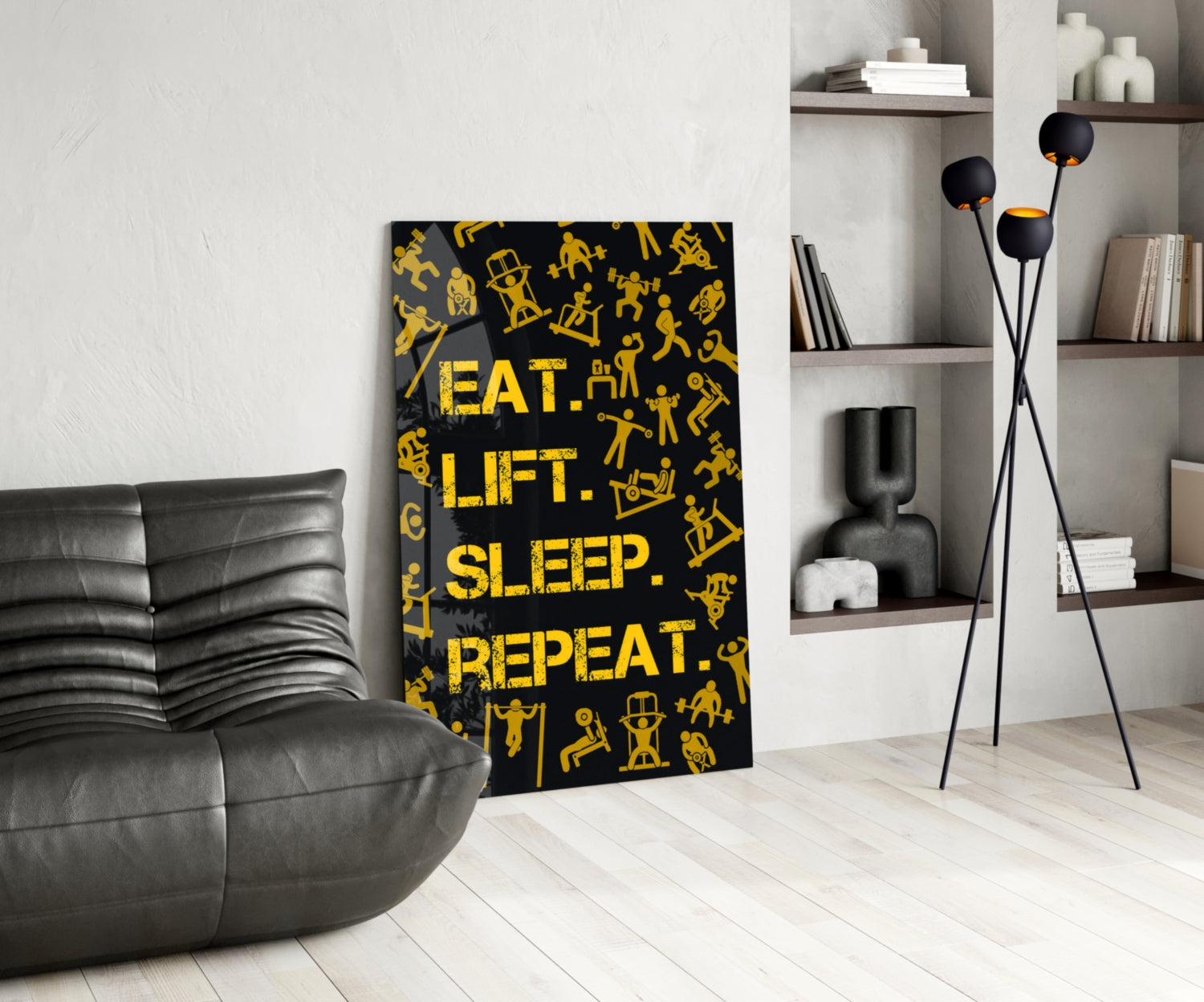 Eat, Lift, Sleep Glass Wall Art.