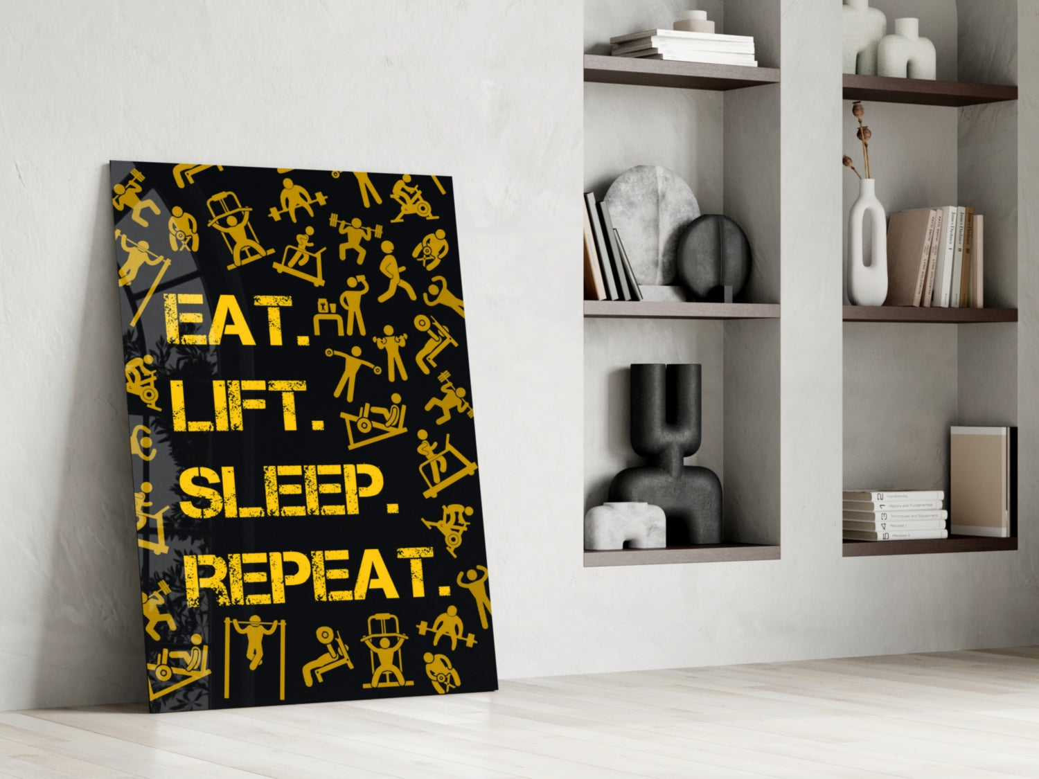 Eat, Lift, Sleep Glass Wall Art.