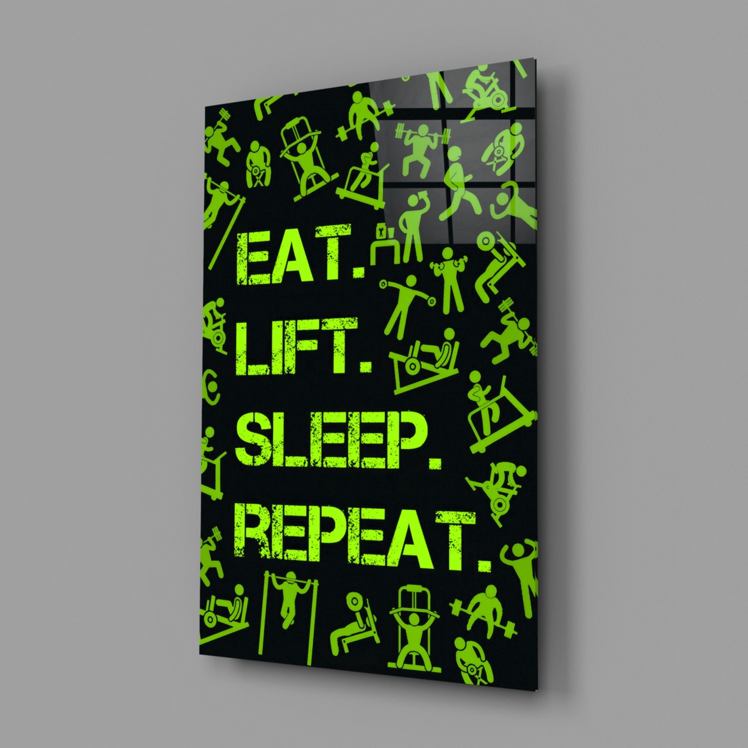 Eat, Lift, Sleep Glass Wall Art.