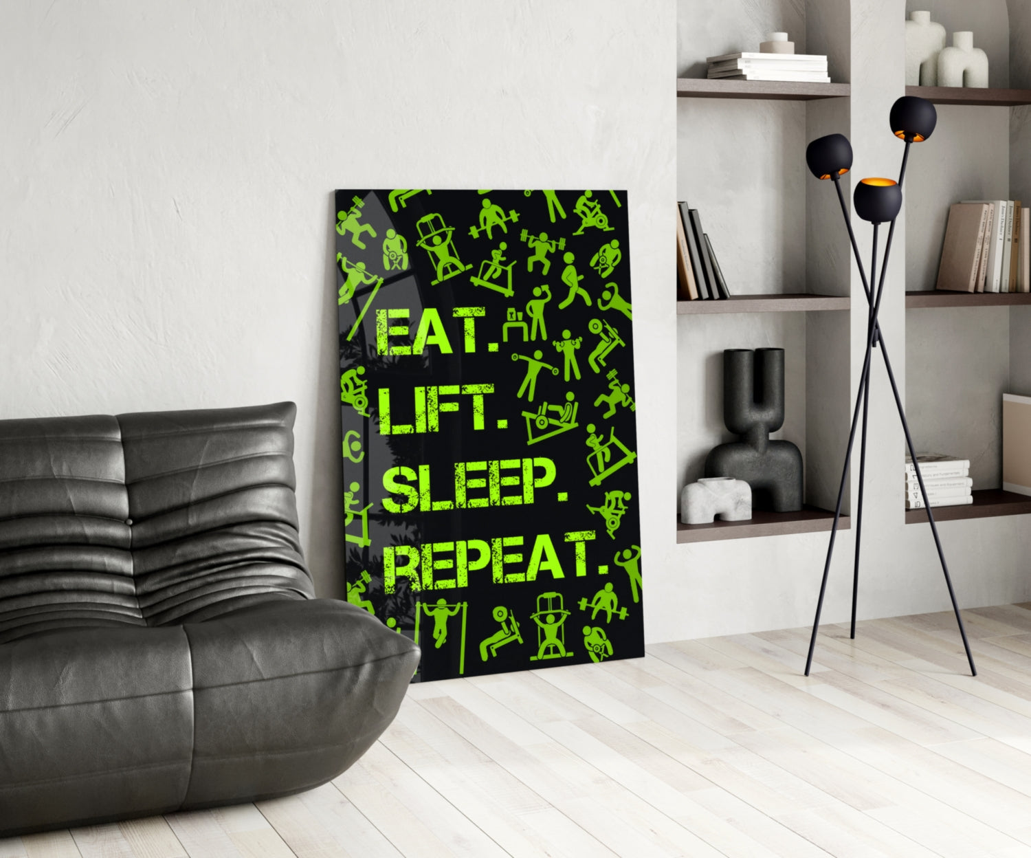 Eat, Lift, Sleep Glass Wall Art.
