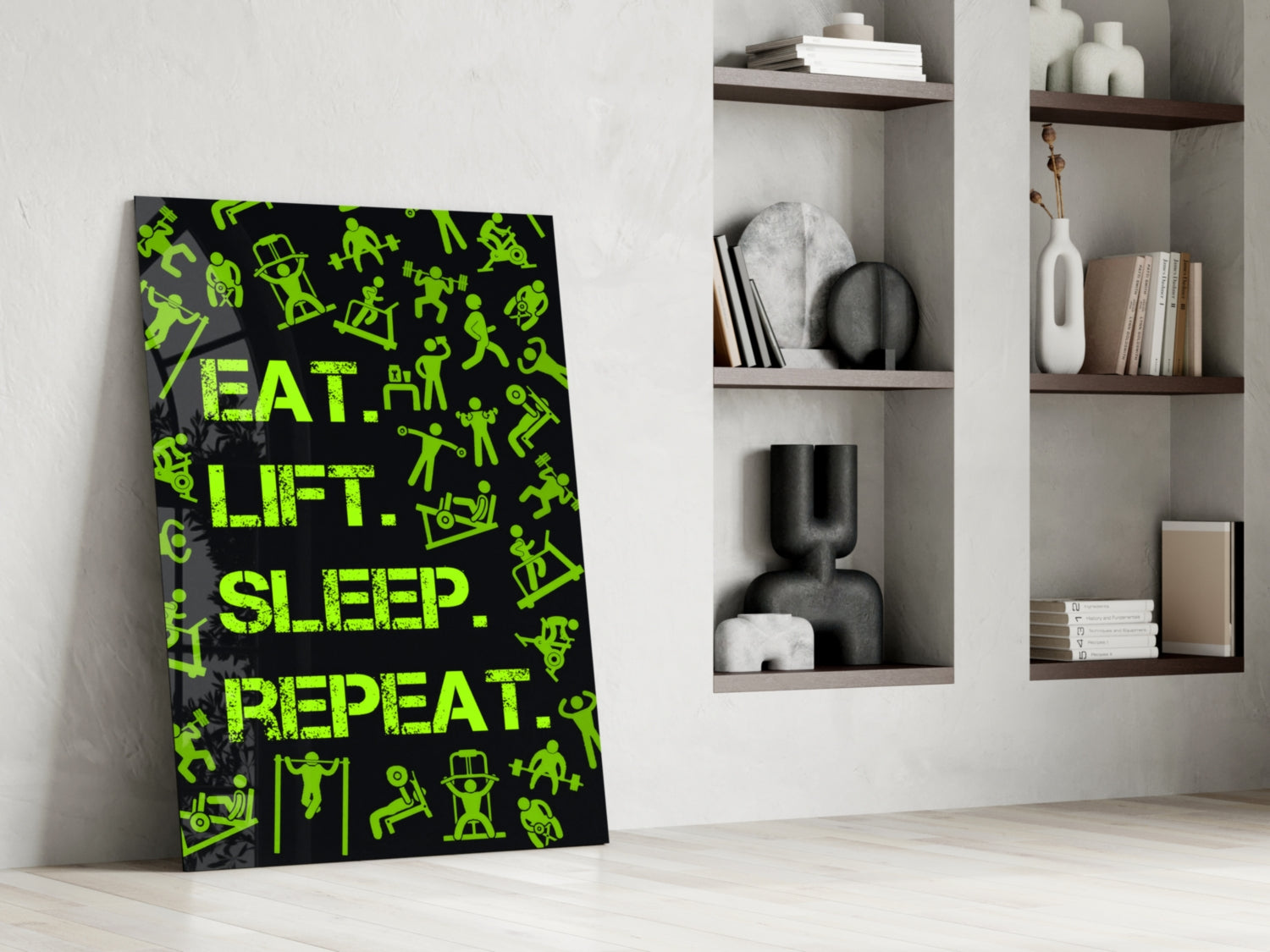 Eat, Lift, Sleep Glass Wall Art.