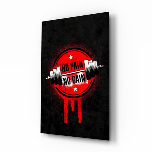 No Pain No Gain glass wall art in a modern home gym