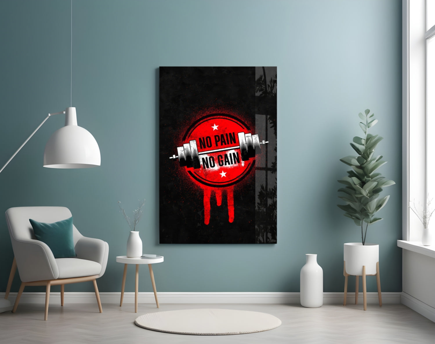 No Pain No Gain Glass Wall Art.