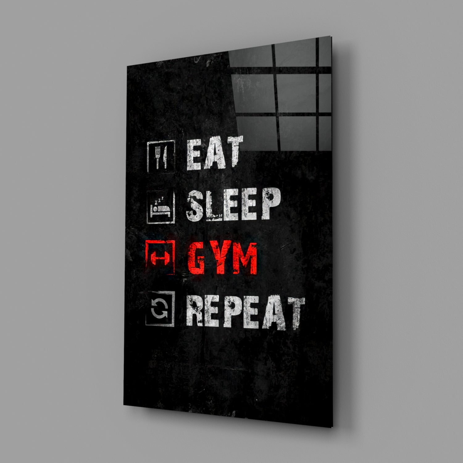 Eat, Sleep, Gym Glass Wall Art.