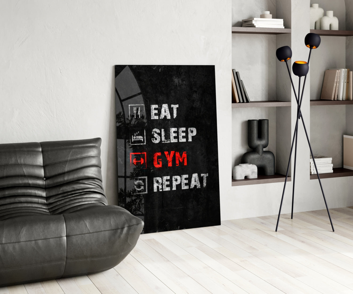 Eat, Sleep, Gym Glass Wall Art.