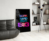 Motivational glass print bringing dreamer edge to a designer office