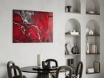 Alcohol-ink glass print bringing marble edge to a designer office