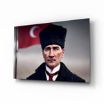 Atatürk glass wall art in a modern study