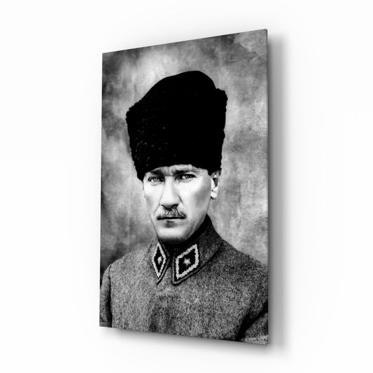 Atatürk glass wall art in a modern study