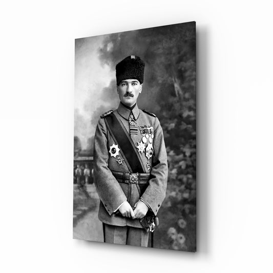 Atatürk glass wall art in a modern study