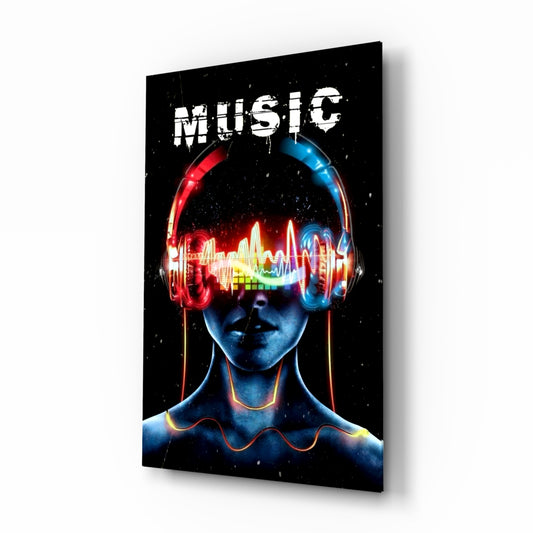 Music glass wall art in a modern music studio