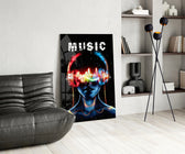 Music glass print bringing neon edge to a high-end bar