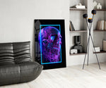 Neon glass print bringing dark-fantasy edge to a gaming room