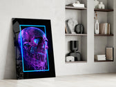 Neon panel against a moody dark-painted accent wall
