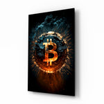 Bitcoin glass wall art in a modern home office