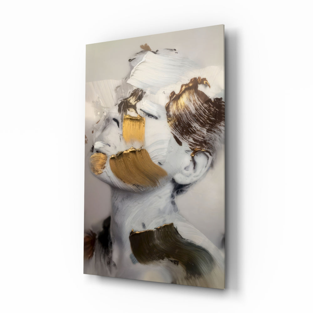 Brushed Face glass wall art in a modern creative loft