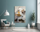 Brushed Face artwork styled in a designer office interior