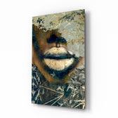Lips glass wall art in a modern creative loft