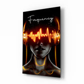 Frequency glass wall art in a modern music studio