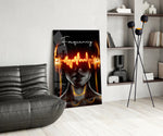 Music glass print bringing neon edge to a high-end bar