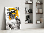 Pop-collage panel against an ivory-painted accent wall