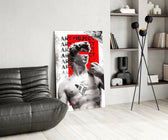 Pop-collage glass print bringing classical edge to a teen's bedroom