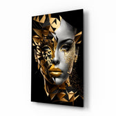 Golden Face glass wall art in a modern creative loft