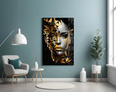 Golden Face artwork styled in a designer office interior