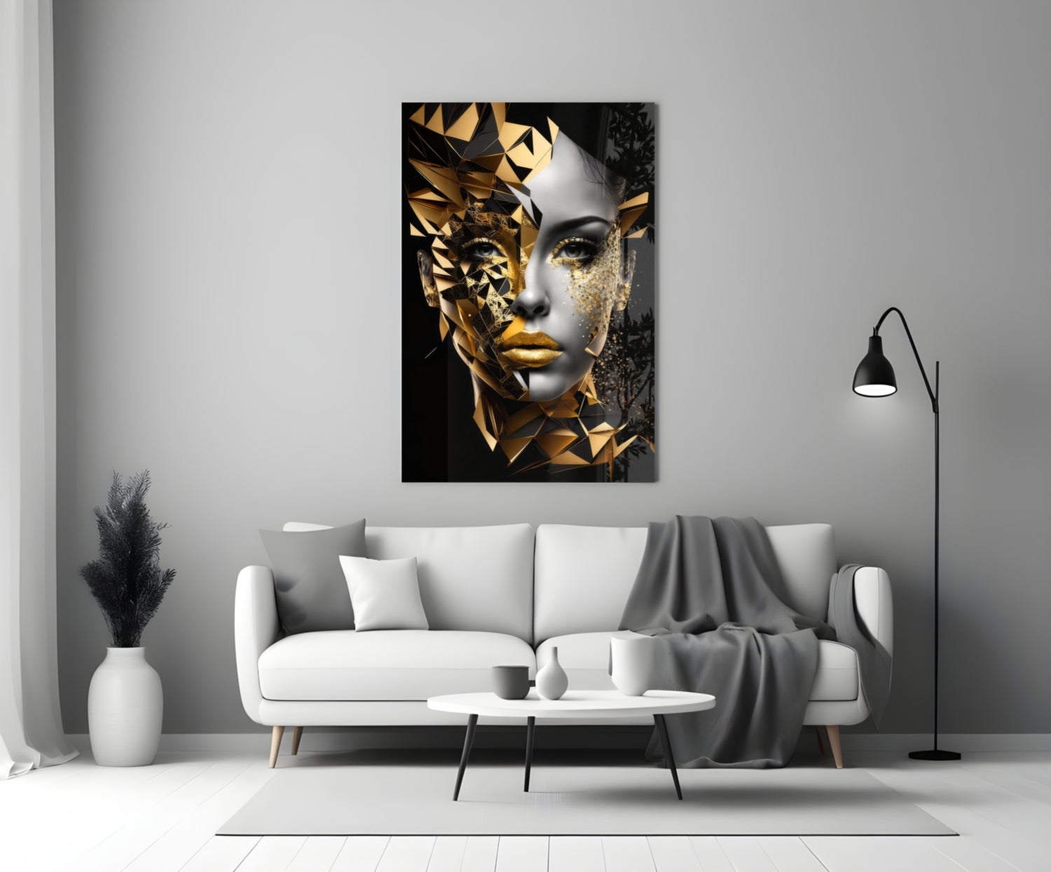 Golden Face Glass Wall Art.