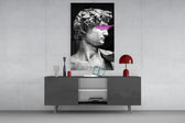 Art Guilt glass wall art catching light to reveal its painted marble