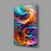 Fluid-art panel anchoring a master bedroom wall