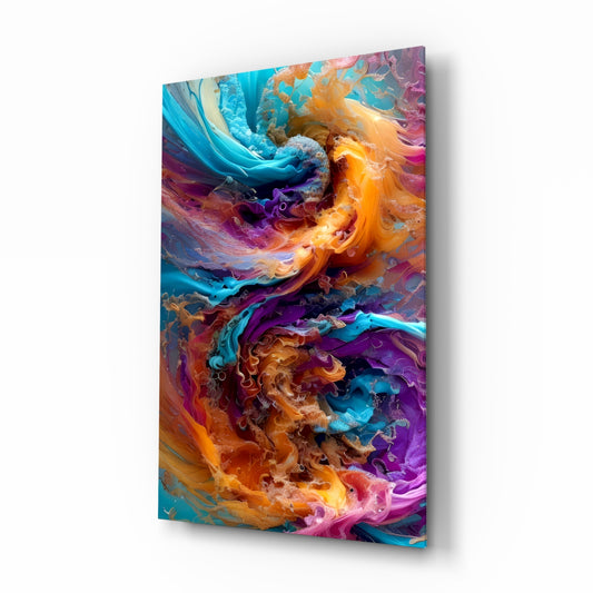 Color Dance glass wall art in a modern creative loft