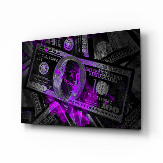 Dollars glass wall art in a modern home office