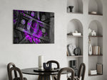 Money-motif glass print bringing hustle edge to a designer office
