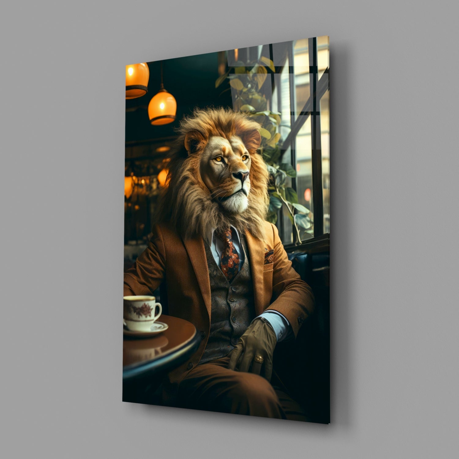 Lion Gentleman Glass Wall Art.
