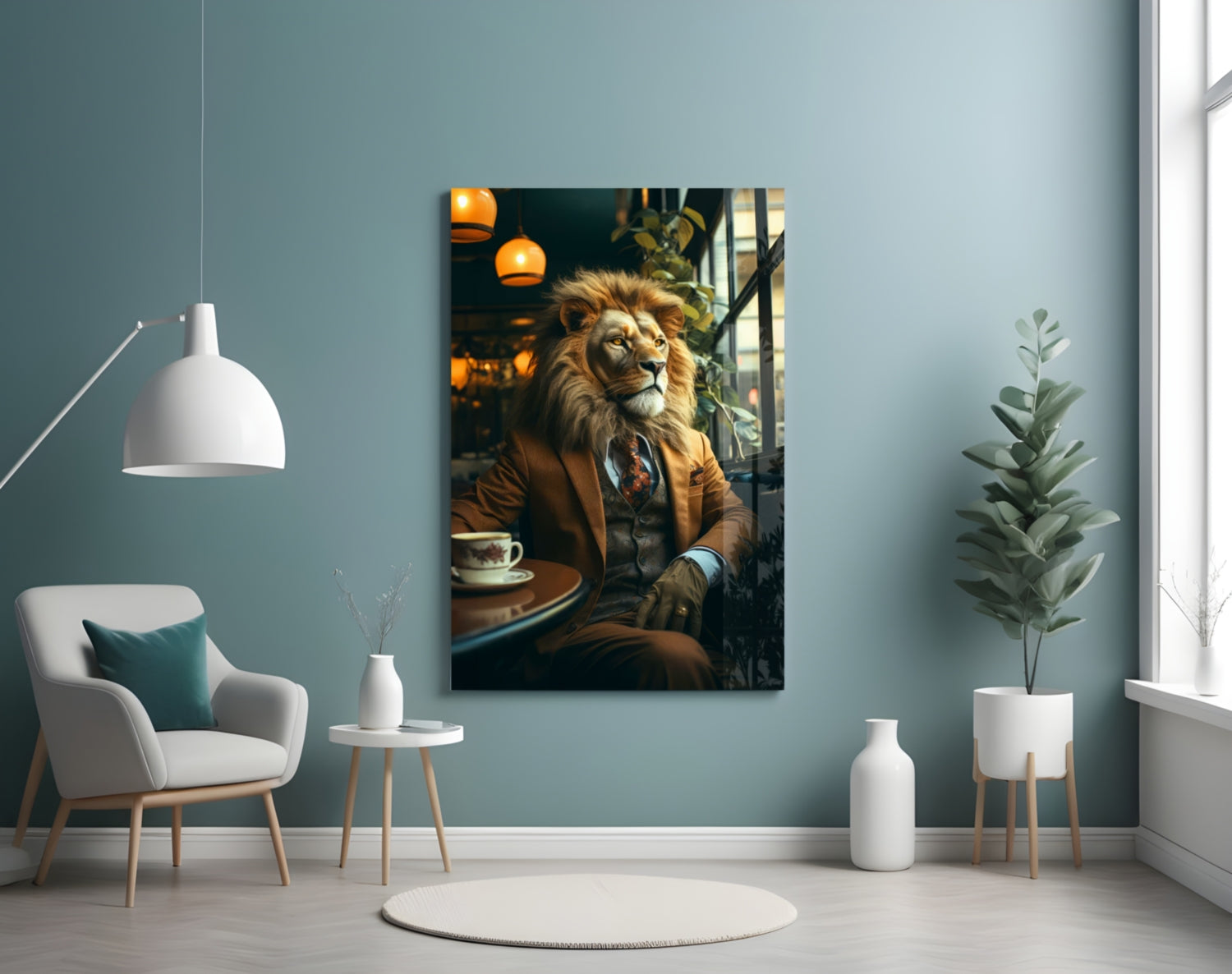 Lion Gentleman Glass Wall Art.