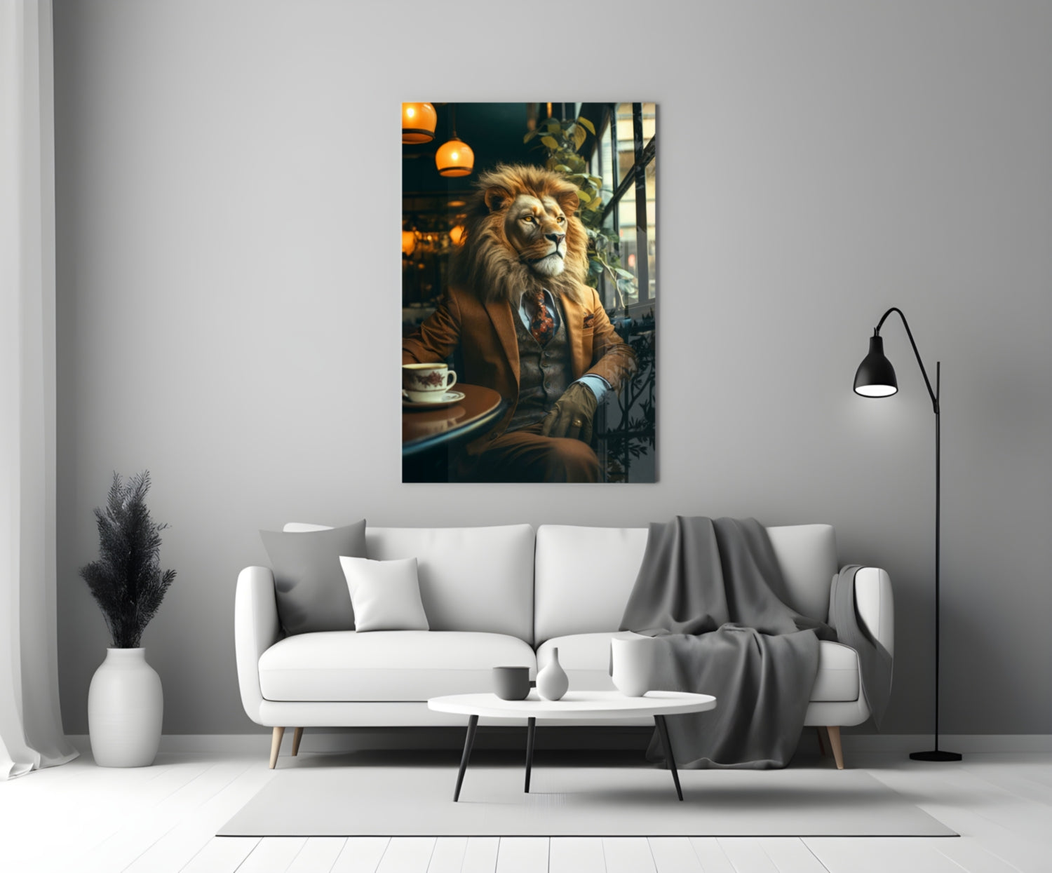Lion Gentleman Glass Wall Art.