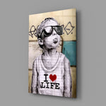 Street-graffiti panel anchoring a teen's bedroom wall