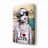 I Love Life glass wall art in a modern creative loft