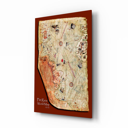 Map of Piri Reis glass wall art in a modern study