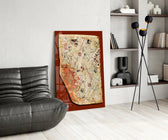 Cartography glass print bringing heritage edge to a creative loft