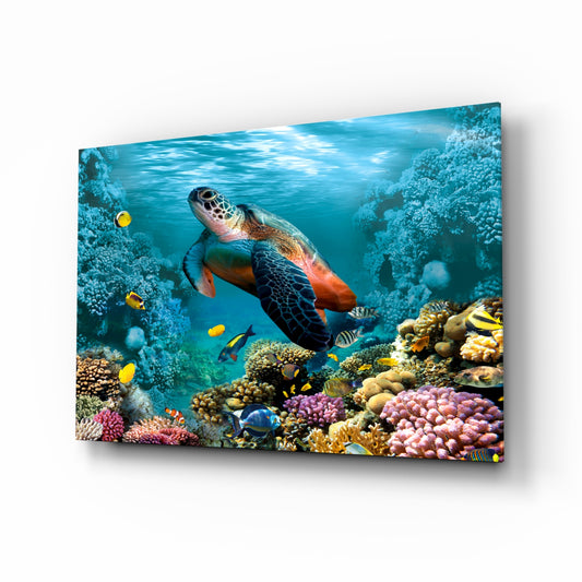 Underworld glass wall art in a modern coastal home