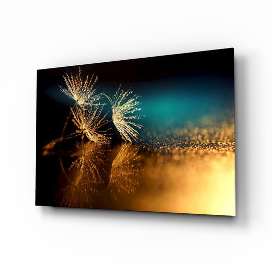 Gold Dust glass wall art in a master bedroom