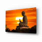 Buddha glass wall art in a quiet meditation room