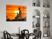 Sacred glass print bringing meditative edge to a creative loft
