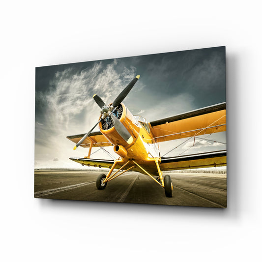 Aircraft glass wall art in a modern study