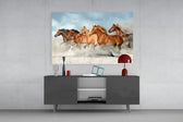 Horses glass wall art catching light to reveal its painted dust