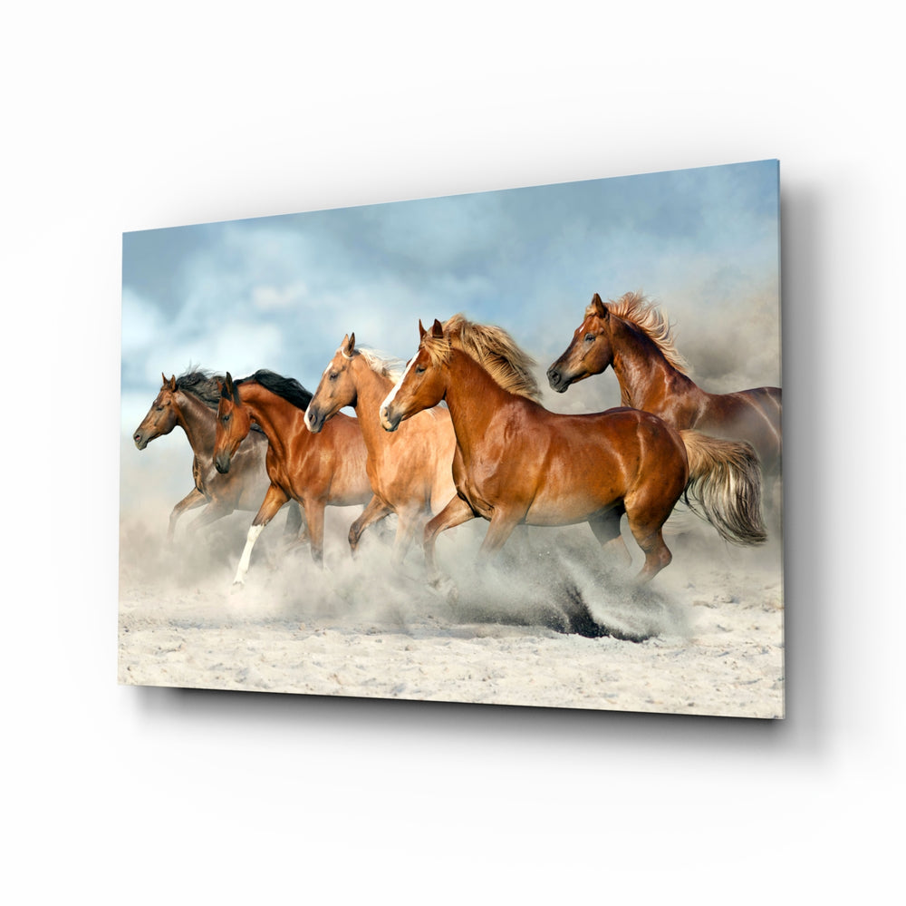 Horses glass wall art in a modern living room