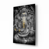 Ganesha glass wall art in a quiet meditation room